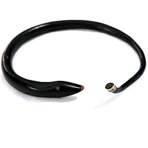 Antique Vintage Coiled Carved Wooden Snake Bangle Bracelet Silver Tip 2.4" 6 cm